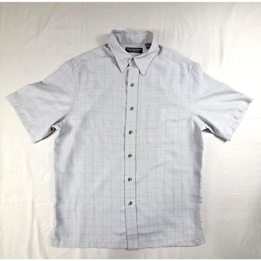 Roundtree & Yorke Men's Shirt Large Gray Plaid Short Sleeve Modal Blend